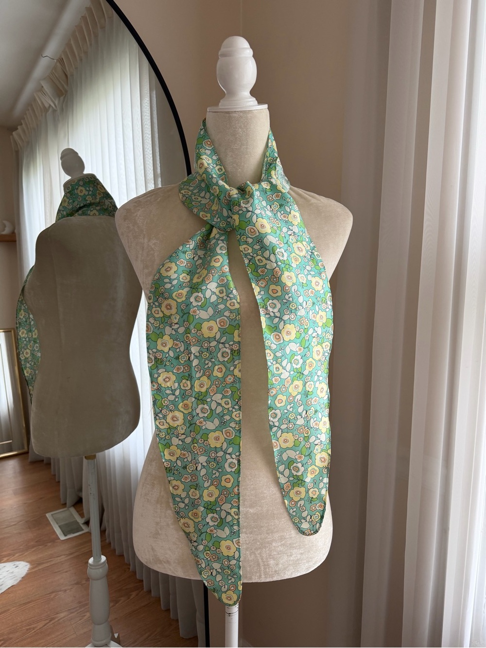 Green and Yellow Retro Floral Scarf